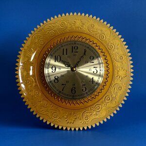 Vtg Indiana Glass Tiara Exclusive Amber Wall Clock Sandwich Pattern 12" Untested